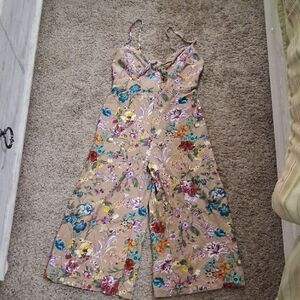 Sweet Rain Tan and Red Floral Jumpsuit